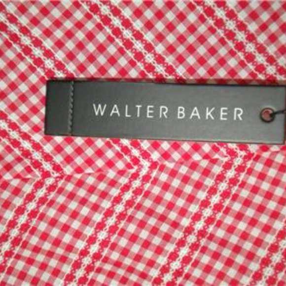 WALTER BAKER MS SIZES RED AND WHITE GINGHAM COLD SHOULDER CROP BLOUSE - Picture 7 of 7